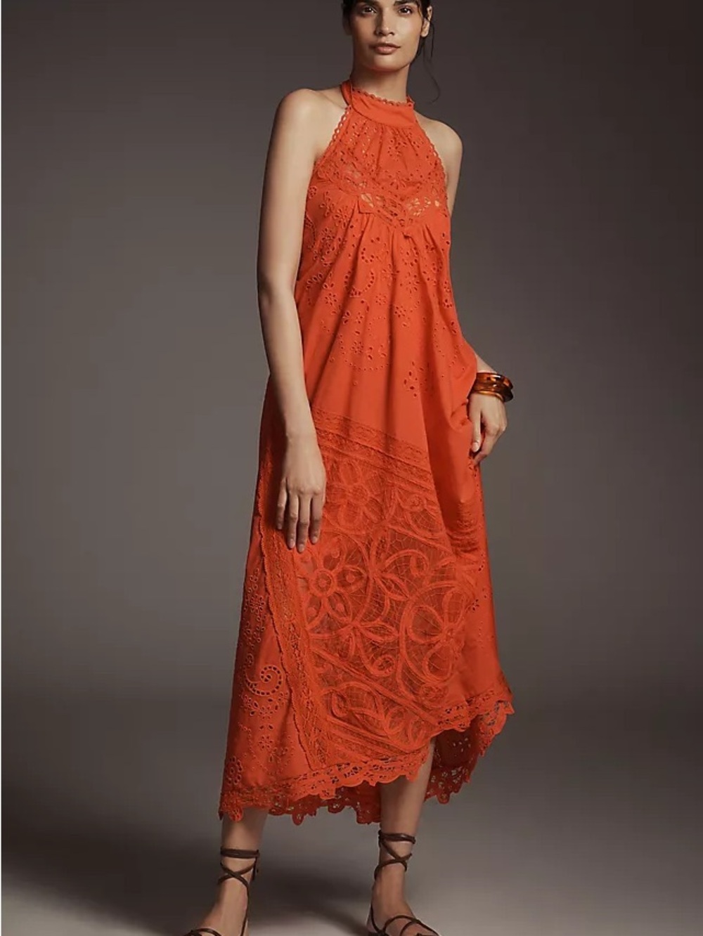 Anthropologie Halter Cutwork Lace Dress